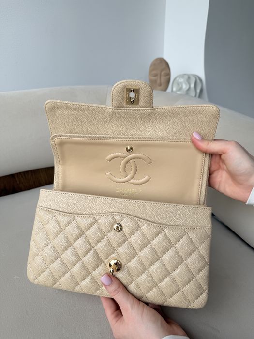 Сумка Chanel Classic Flap 25 см, беж / сумка Шанель 25 см ікра, бежева