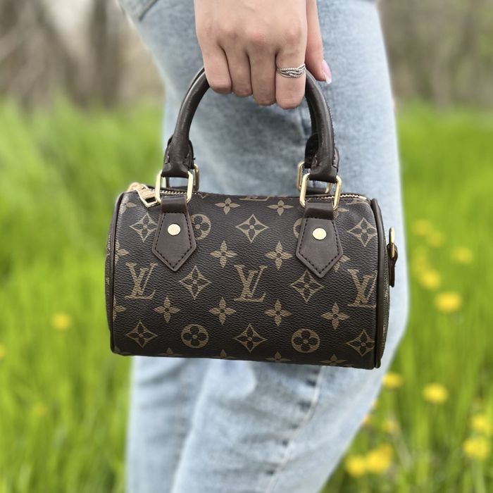 Женская мини сумка бочонок коричневая в стиле Louis Vuitton Speedy/ Луи Витон