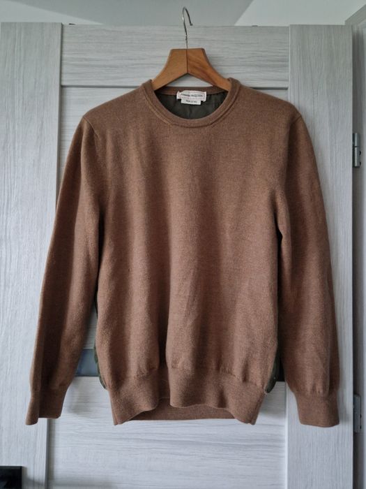 Sweter Alexander McQueen Mixed-Media Wełna Satyna Khaki L Luksusowy Bomber