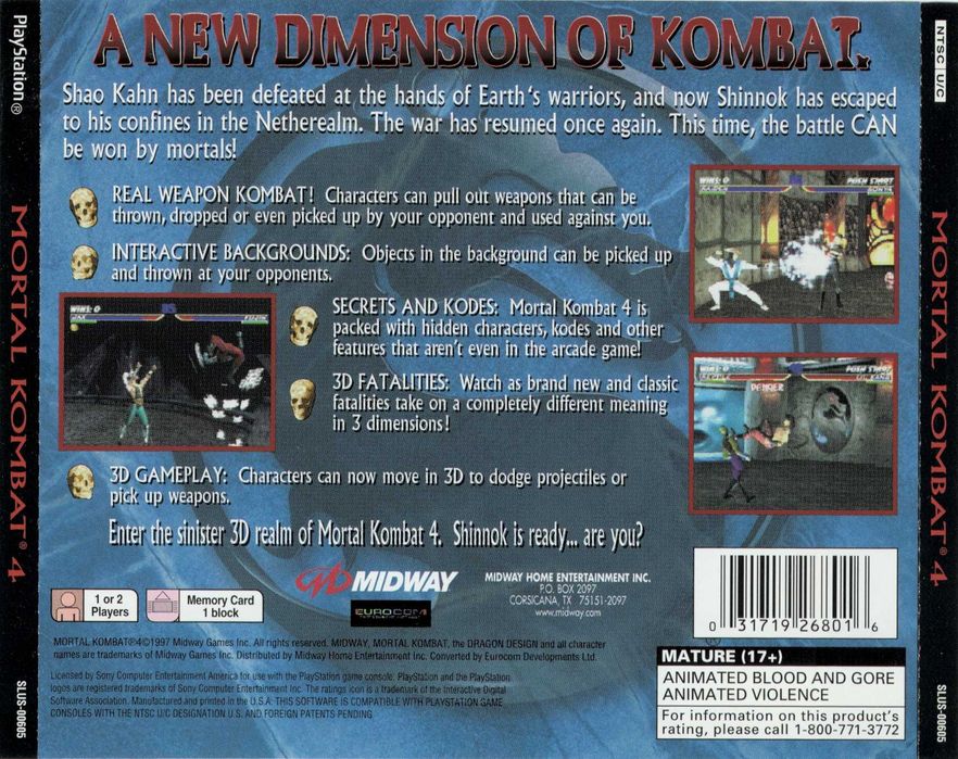 Mortal Kombat 4 PSX NTSC U/C ANGIELSKA Stan kolekcjonerski