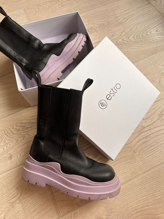 Челсі/ черевики estro натуральна шкіра/ 39/ висока фіолетова платформа