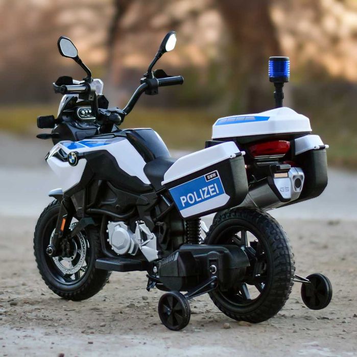 Duży motor na akumulator POLICJA F850 2x45W miękkie koła kogut