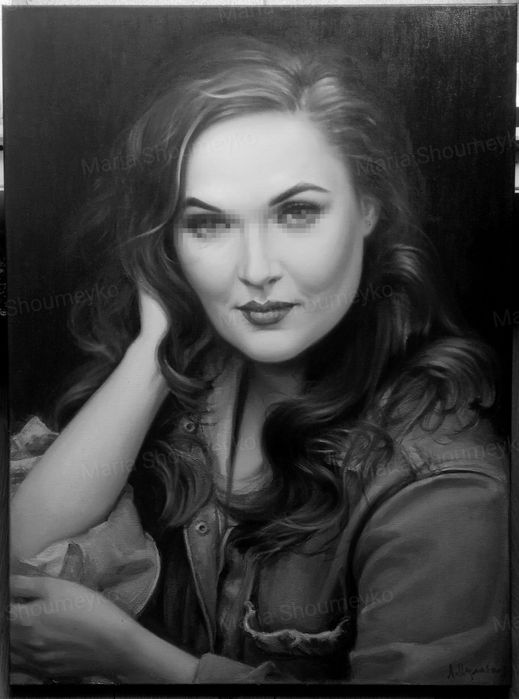 Portret monochromatyczny. Obraz olejny na płótnie. Pamiątka, prezent.