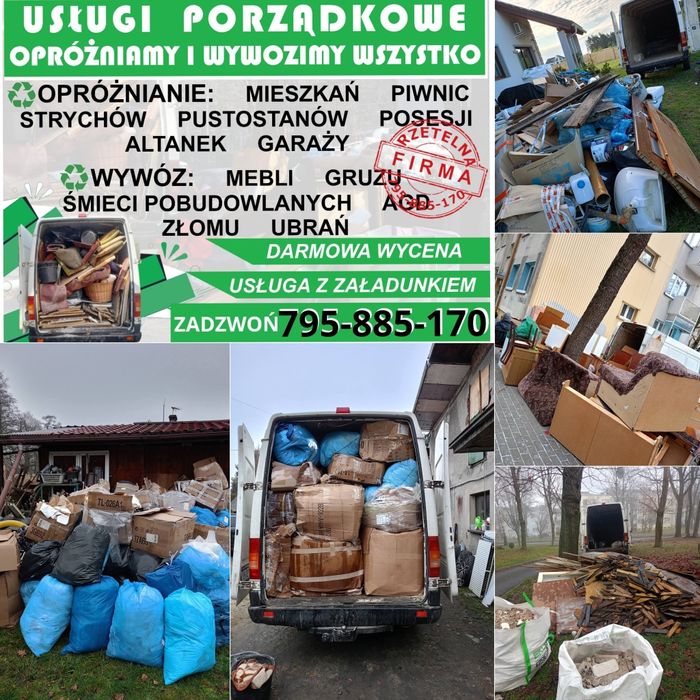 Wywóz śmieci, opróżnianie, rozbiorki, transport, usługi porządkowe