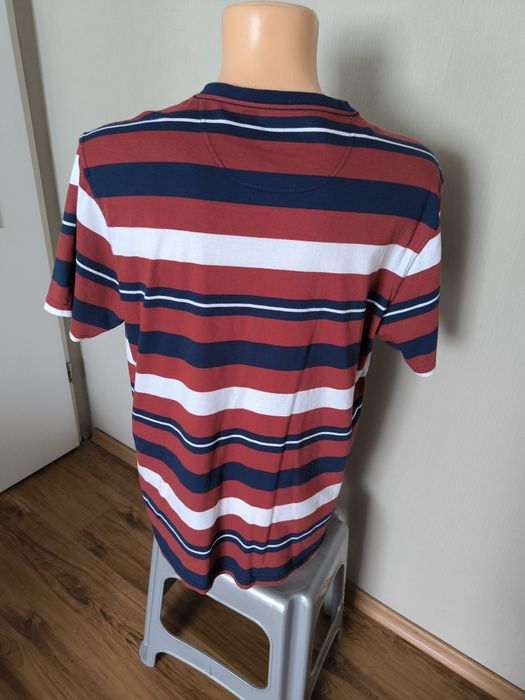 Barbour t-shirt męski w paski L burgund granat biały
