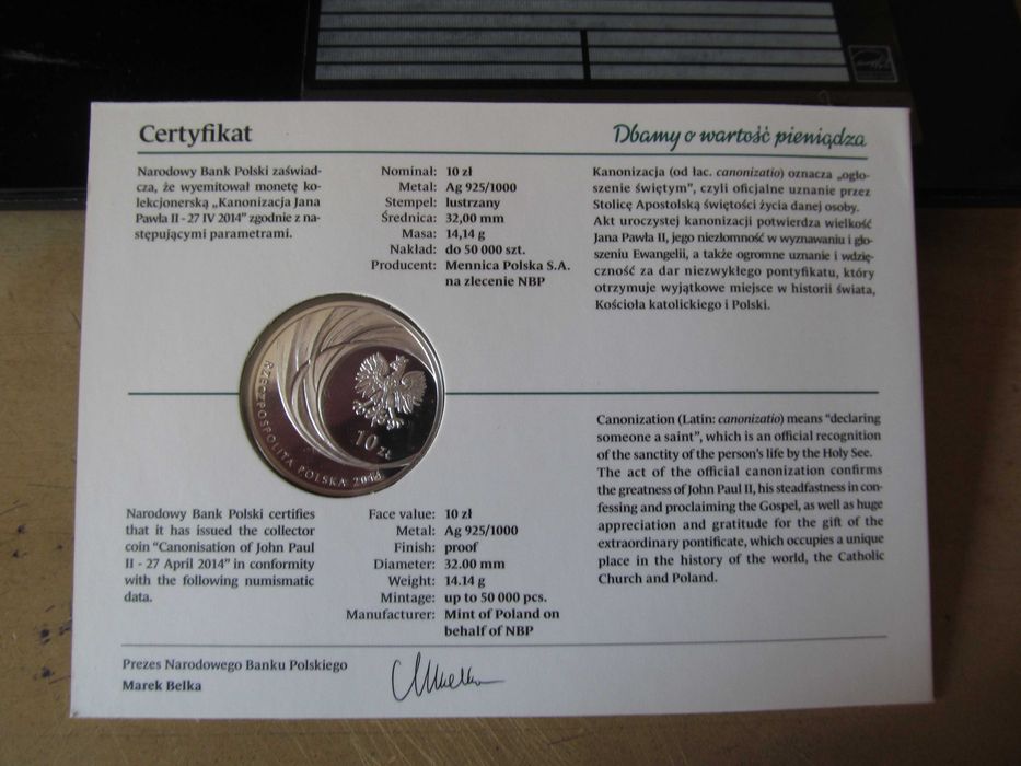 10zł Kanonizacja Jana Pawła II-srebro/mennicza