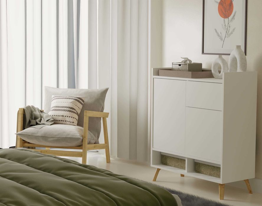 Komoda COLIN z Nóżkami Szafka 2 Drzwi 1 Szuflada Do Salonu BIAŁA