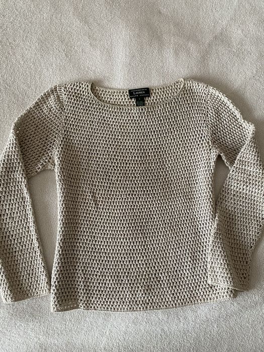 Ralph lauren sweter azurowy koronkowy len lniany