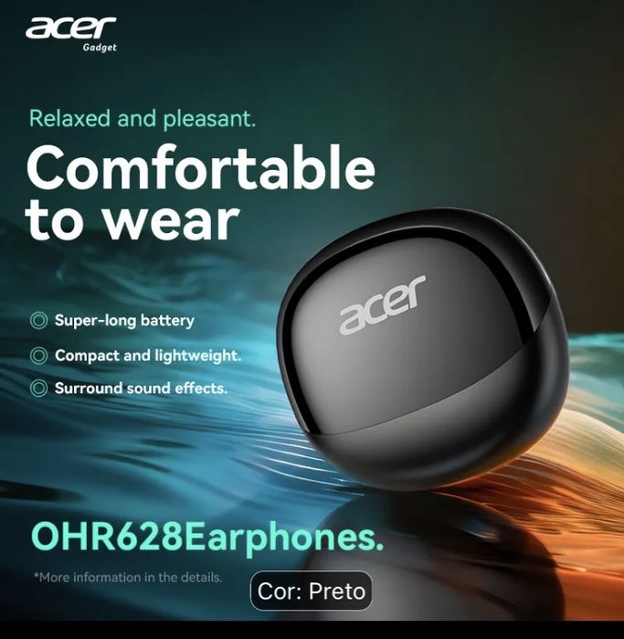 [Acer] Modelo novo 2025 Fone de Ouvido Sem Fio TWS Grave Pesado Estéreo + Cancelamento de Ruído de Fala Ultra Longa Duração Esportes Corrida