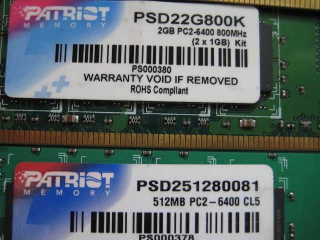 Pamięć RAM PATRIOT DDR2 800MHz Razem 4GB cena za całość.