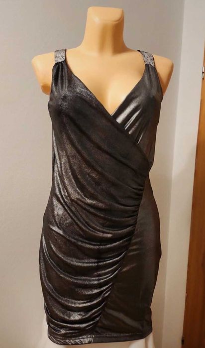 Sukienka, tunika, bluzka S M L srebrna cekiny ostatki karnawał