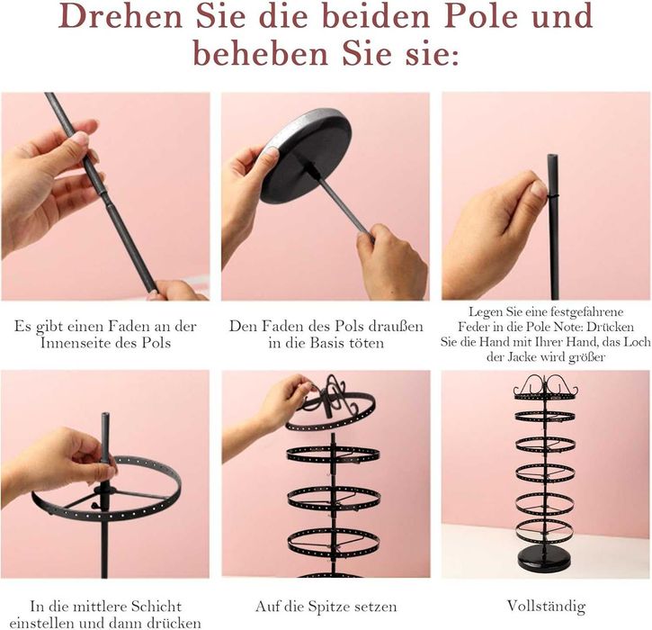 Obrotowy stojak na kolczyki 6 poziomów 264 otwory czarny organizer