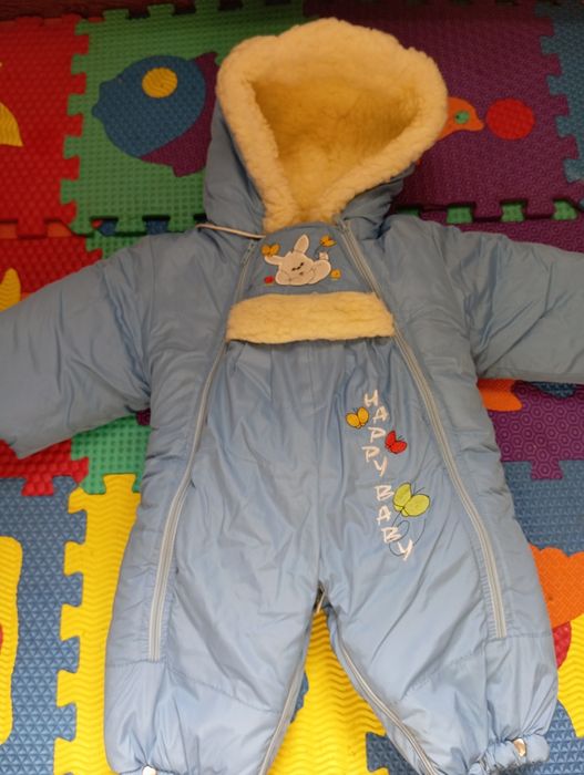 Комбінезон трансформер 0-12 місяців зимні синій та жовто-салатовий бу,