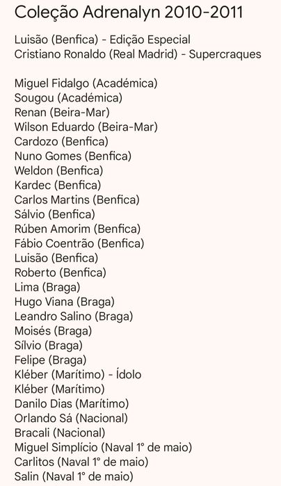 Cartas da coleção Panini Adrenalyn ano 2010 e 2011