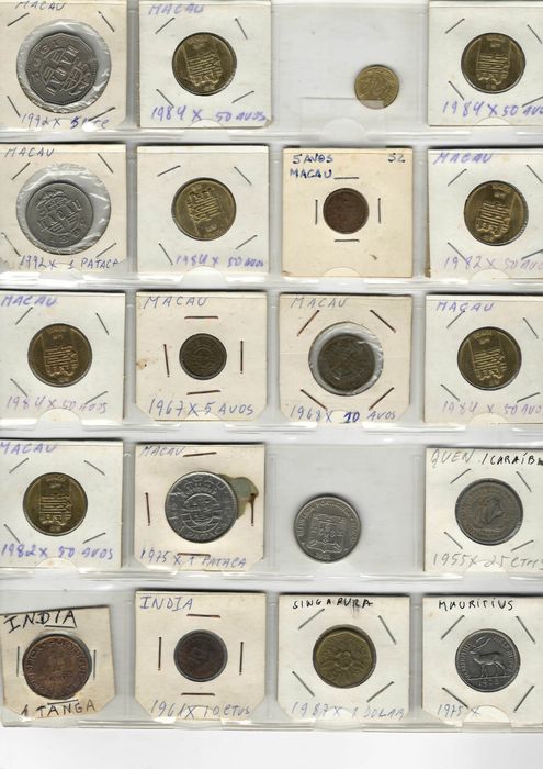 Lote 20 Moedas Macau, Índia Portuguesa, Caraíbas, Singapura, Maurícias