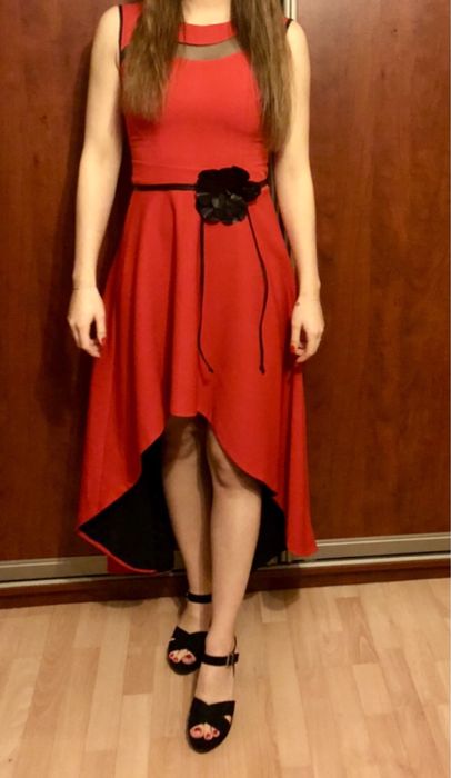 Elegancka sukienka rozmiar 36, czerwona/ czarna dluga/ krótka