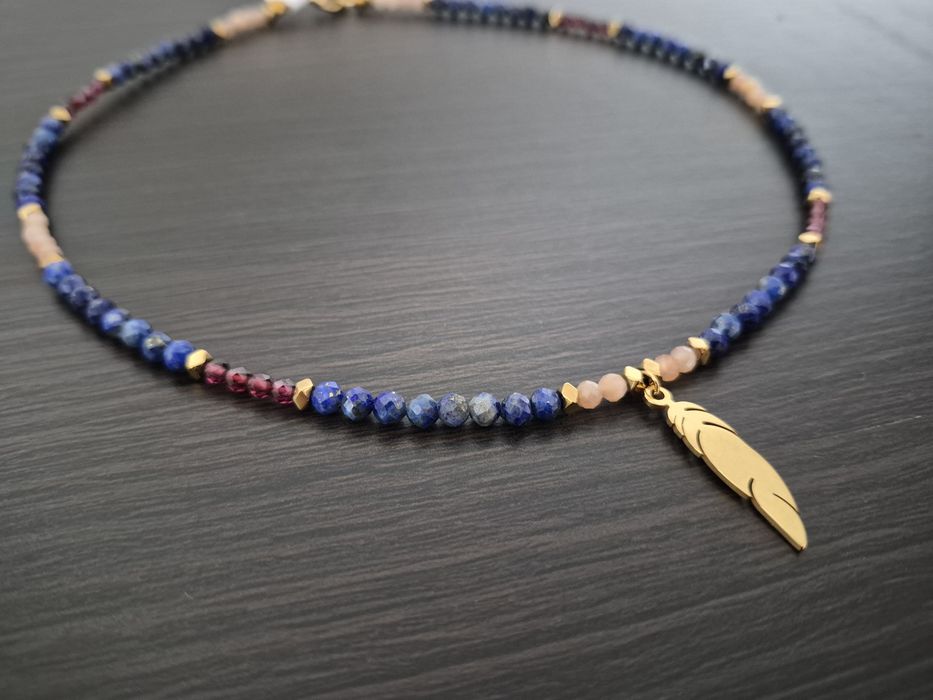 Naszyjnik choker lapis lazuli granat kamień słoneczny