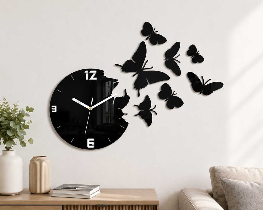 ZEGAR ŚCIENNY 3D Butterfly – Czarny