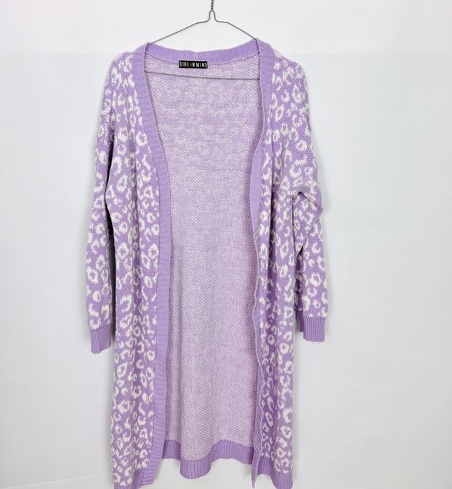 Liliowy kardigan w panterkę S 36