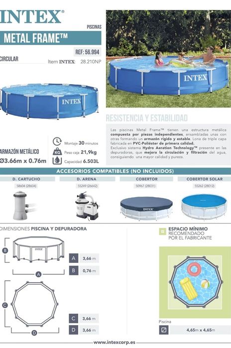 Intex Piscina com estrutura metálica tubular redonda (ø) 3,66 x (h) 0,76 m, cor azul