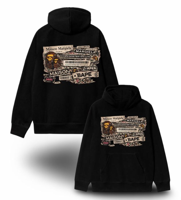 Худи Bape x maison margiela logo унисекс коллаборация бейп и менсон маржела  толстовка кофта