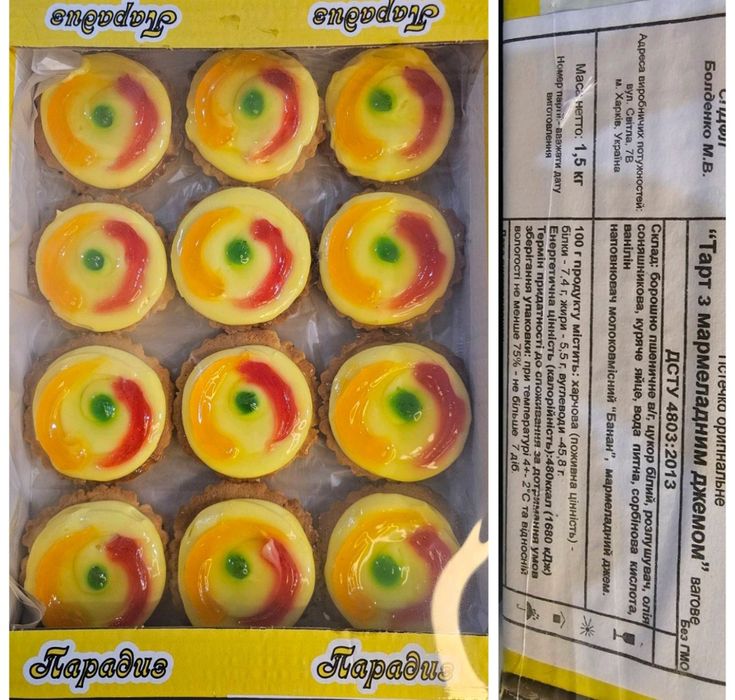 Кексы, эклеры, печенье, трубочки, слойки, пончики, зефир, мармелад