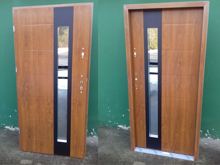 - 40 % Wyprzedaż Drzwi Zewnętrzne 72mm Złoty Dąb CZARNY INOX 101 x 208
