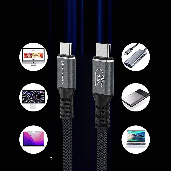 Kabel Wozinsky WPS-UY415S USB-C Thunderbolt 4/240W 1,5m 4K - czarny