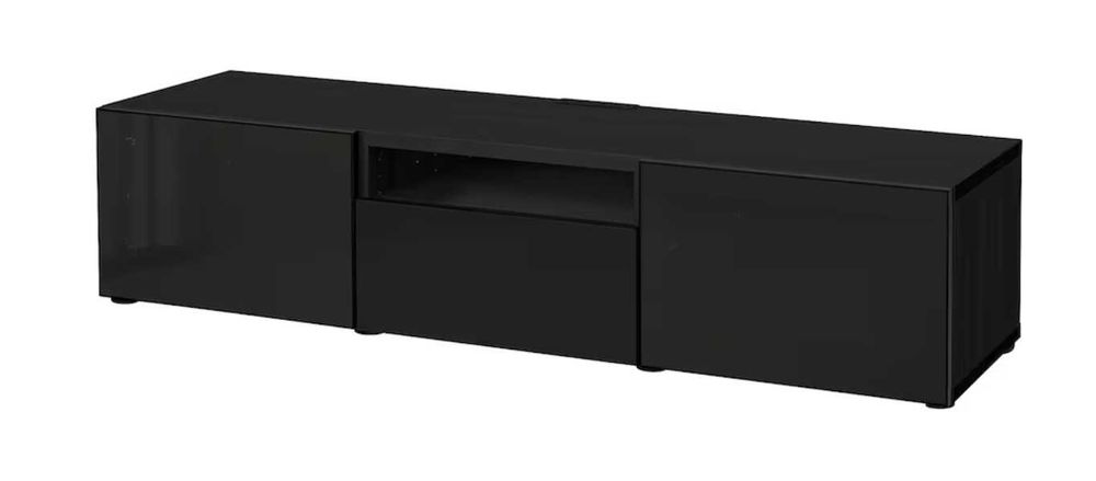 BESTA TV Stand, Black-Brown, Doors in Black/Glossy
