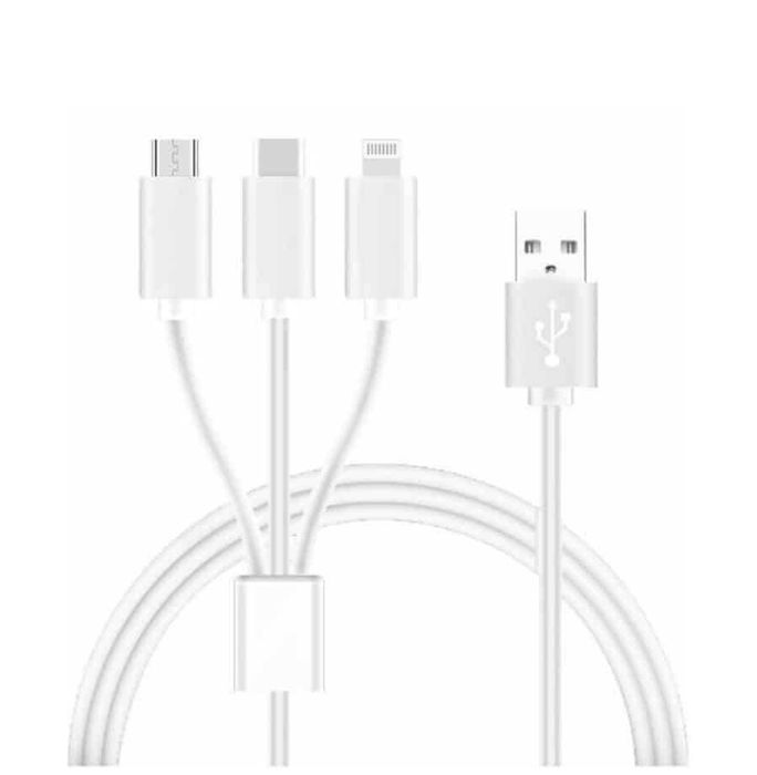 Cabo carga rápida 3 em 1 usb-c micro usb e lightning iphone de 1 metro