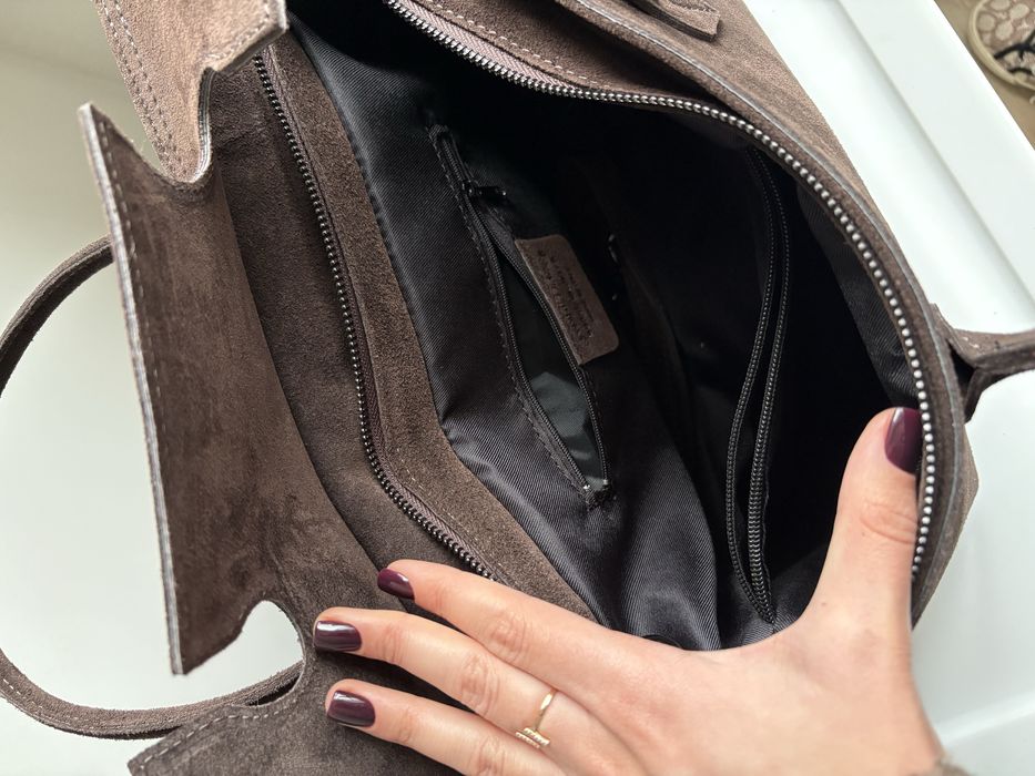 Сумка шопер натуральна замша шоколад Італія Vera Pelle