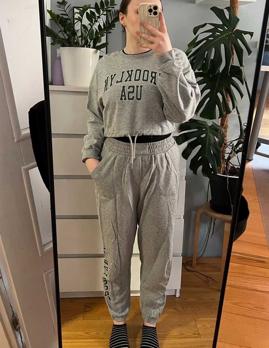 Spodnie dresowe Bershka Brooklyn USA | L | Szare