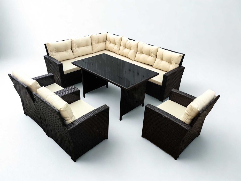 Wypoczynek ogrodowy /Narożnik + fotele / Technorattan/ 9 os / 4 kolory