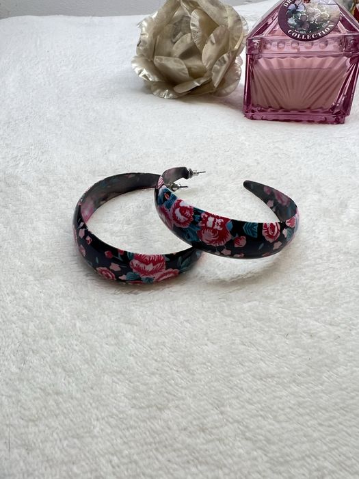 Kolczyki kwiaty róże różyczki eleganckie koła cottagecore