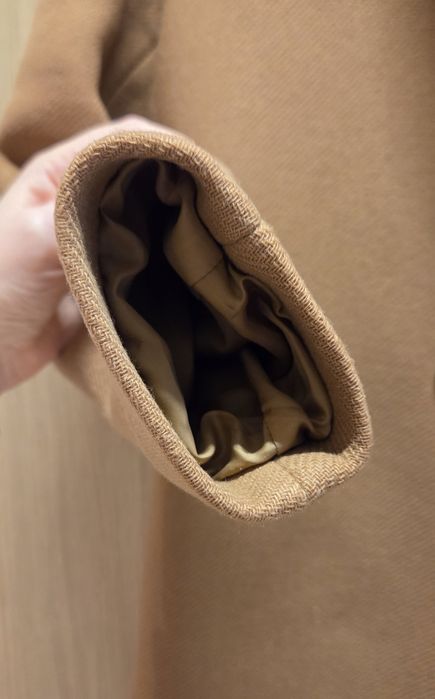 Jasnobrązowy/karmelowy klasyczny płaszcz wełniany Promod 38