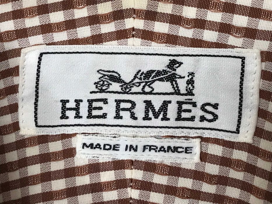 Męska brązowa koszula Hermès w kratkę r. 15.5 / 39