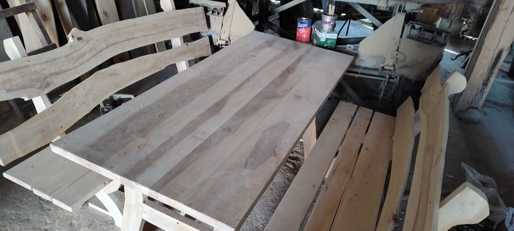 Zestaw ogrodowy drewniany stół + dwie ławki