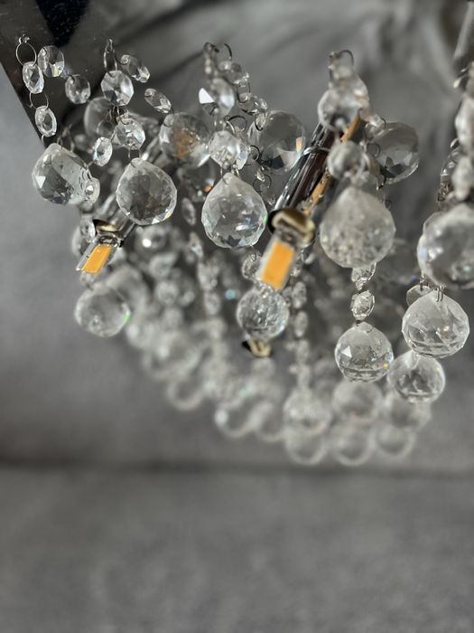 Lampa Sufitowa Wisząca Żyrandol Kryształki Nowoczesna Glamour Srebrna