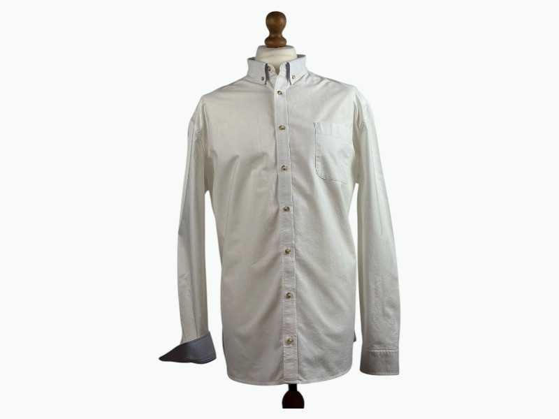 Biała męska koszula Oxford Jules, 100% bawełna button-down, XXL - 3XL / kołnierzyk 45