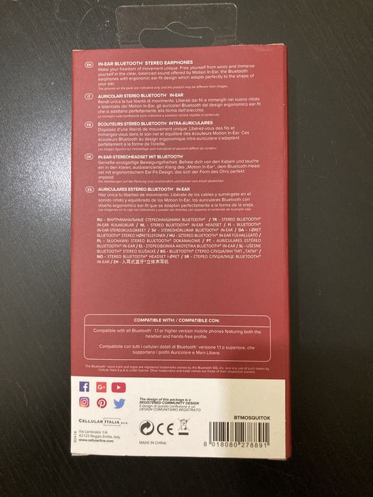 CELLULAR LINE Motion In-Ear auricular/fones BT