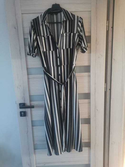 Sukienka George wiskoza szmijzerka czarna paski 38/40, M/L