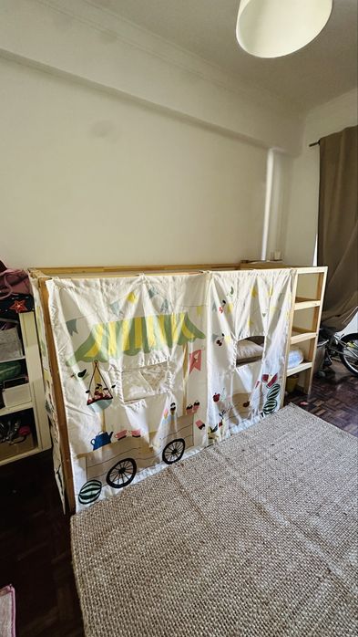 Cama IKEA KURA + colchão ÅFJÄLL + cortina original