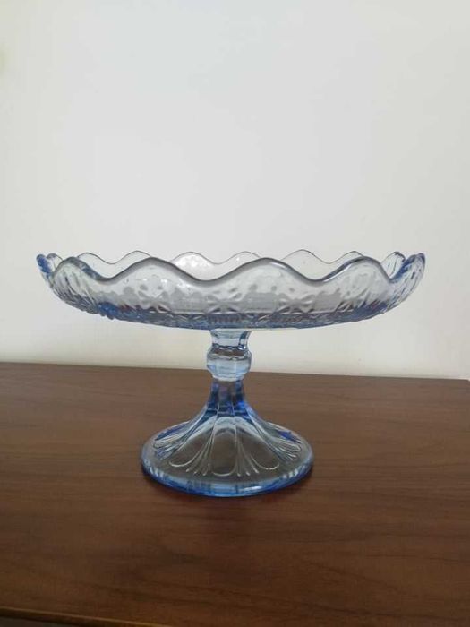 Duża Patera Tortownica Girlandy Ząbkowice Szkło kolorowe Design PRL