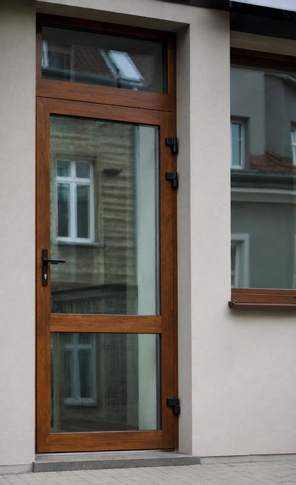 Dostępne od ręki - Drzwi aluminiowe zewnętrzne  wejściowe przeszklone - Dąb