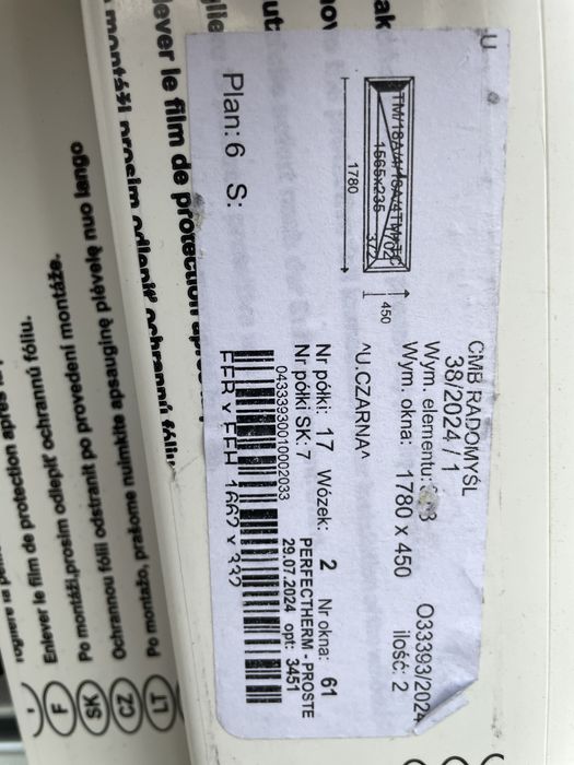 Okna nowe 1780mm:450mm