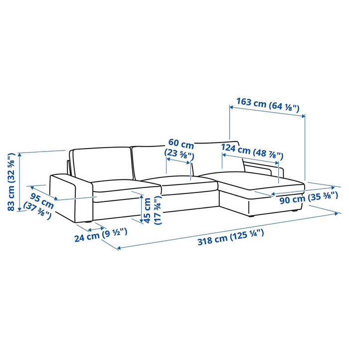 Sofá IKEA KIVIK 4 Lugares c/ Chaise Longue – Turquesa Acinzentado – Praticamente Novo