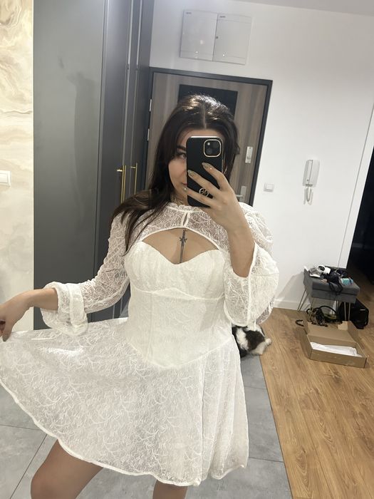 Biała sukienka ASOS koronka na ślub poprawiny