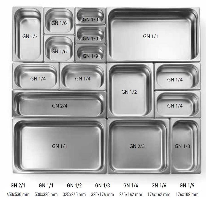 Tabuleiros, conteiners GN Gastronorm Inox