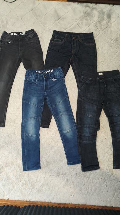 Zestaw spodni jeansy 4 pary 134 bajeranckie ze strechem