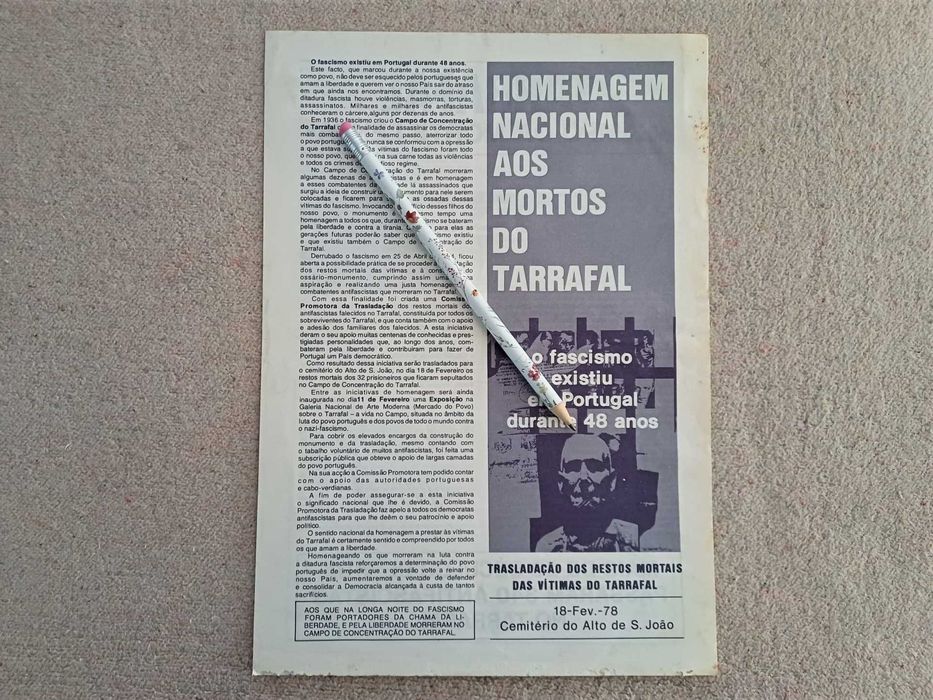 Folheto de divulgação Homenagem Nacional aos mortos do Tarrafal, 1978